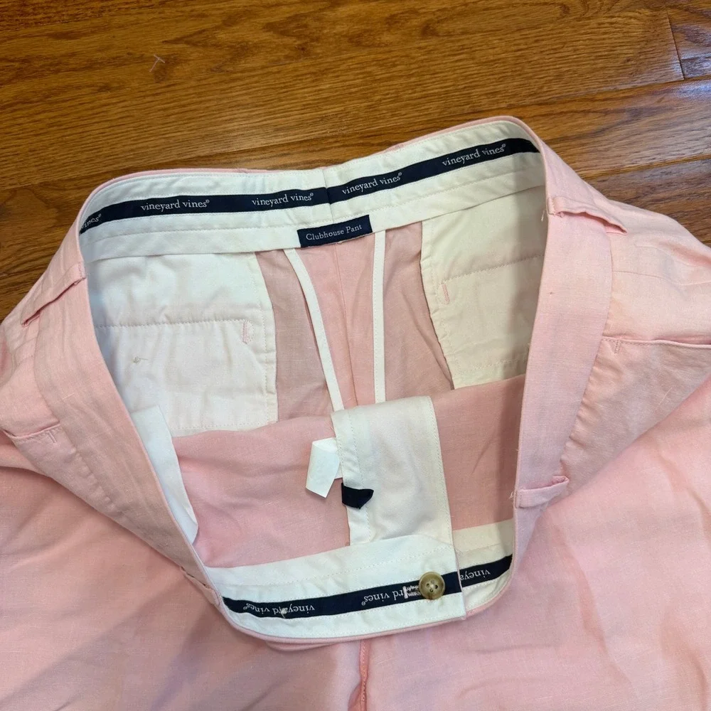 Vineyard Vines Clubhouse Linen Silk Pants Mens 38x32 Pink Summer Golf Preppy